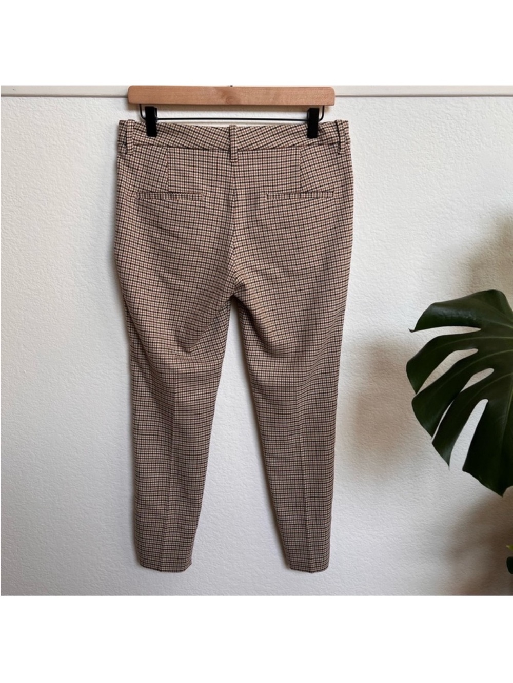 Zara Woman Houndstooth Check patterned slim trousers tan size 4 - Picture 3 of 8